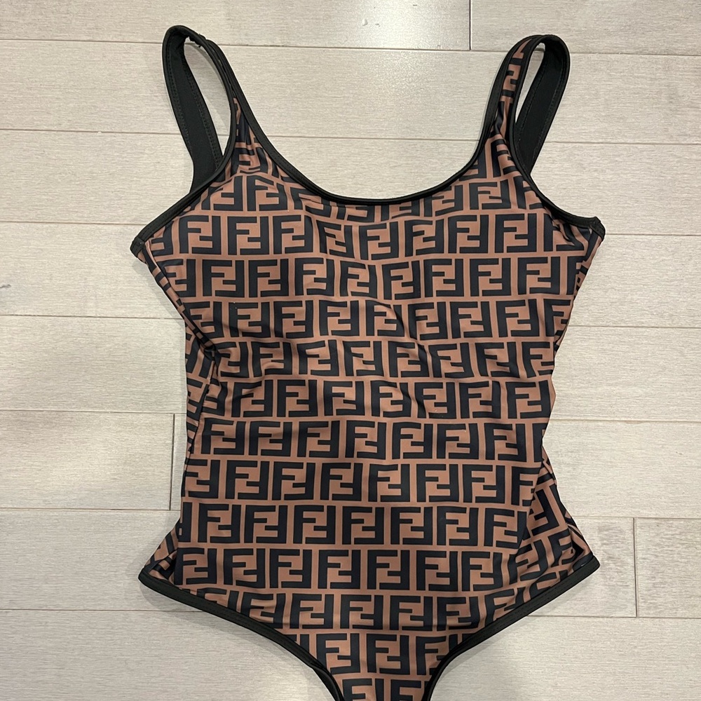 Fendi Black and Brown Monogram Swimwear